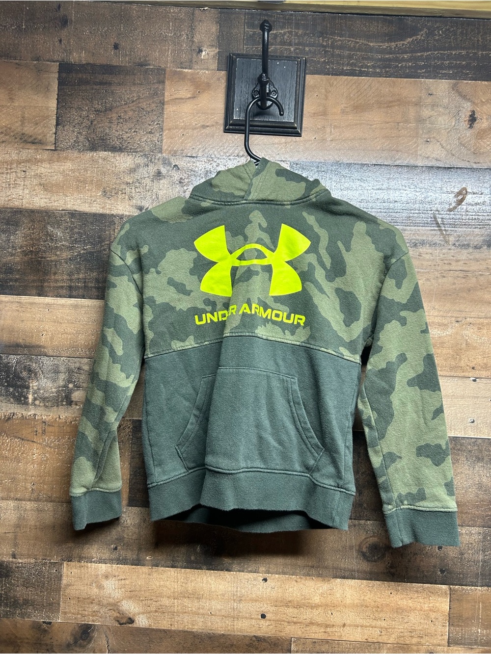 Under Armour Green Camo Hoodie with Neon Yellow Logo